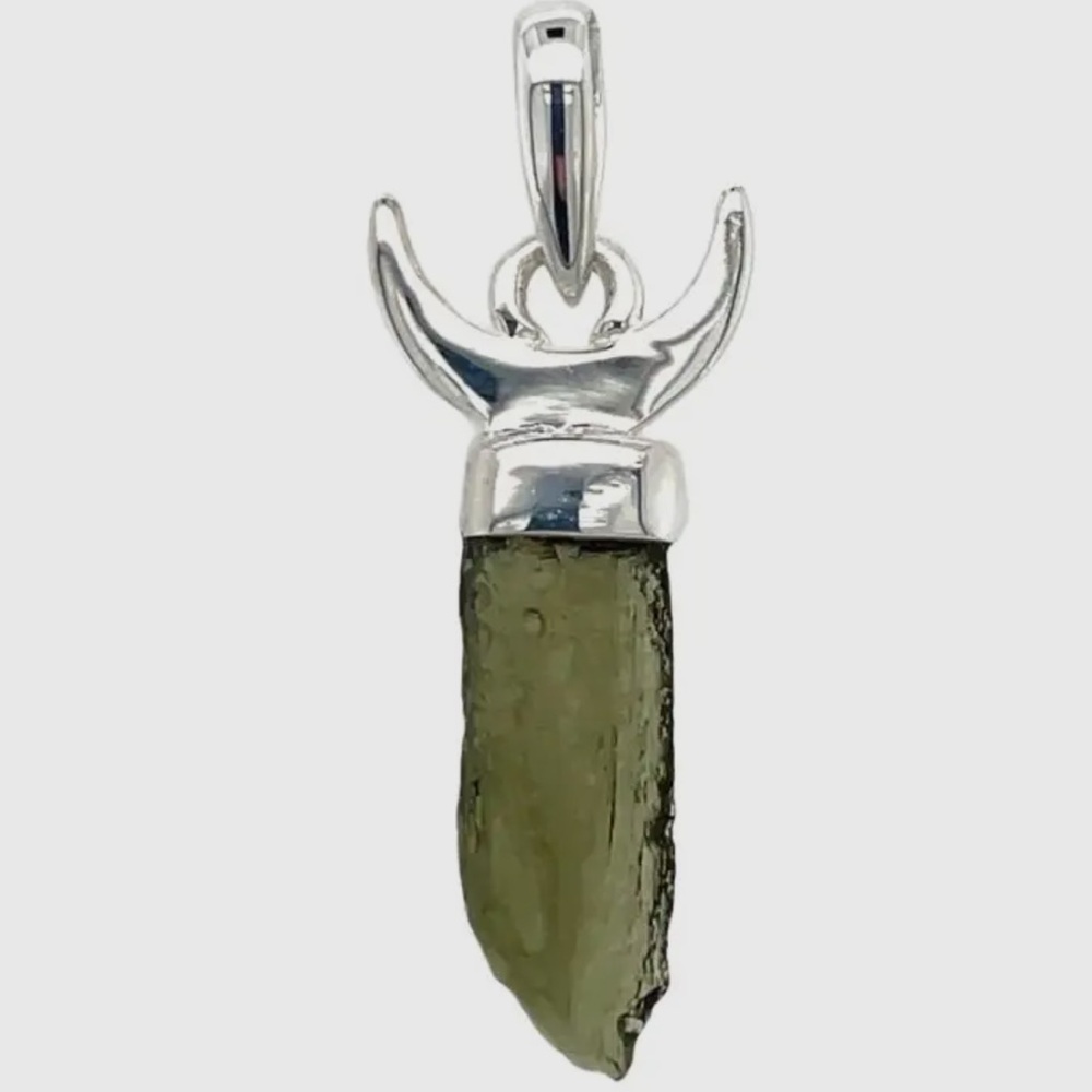 Moldavite & Silver Moon Necklace Pendant